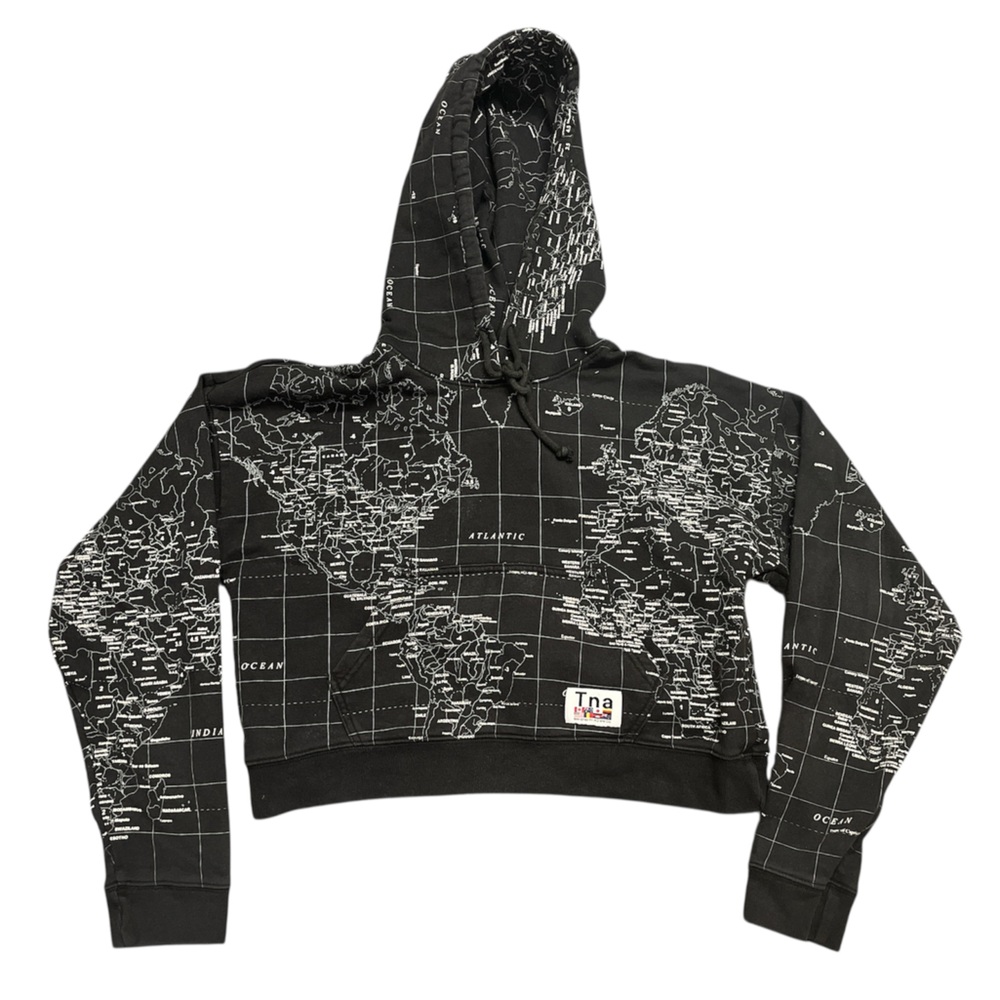 Y2K women’s TNA croppedworld map all over print hoodie size XS